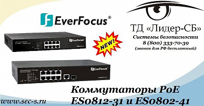 ТД «Лидер-СБ» начал продажи коммутаторов PoE торговой марки EverFocus.
ES0812-31
ES0802-41